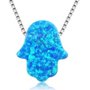 Blue Opal Hamsa Sterling Silver 16-18”Necklace